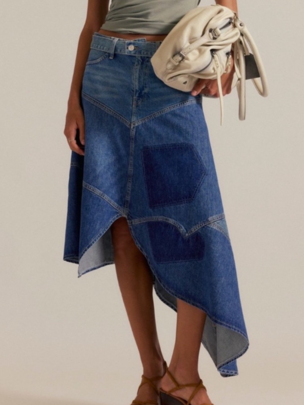 We The Free Piece of Work Denim Midi Skirt in Prairie Blues sz 26 NWT $228R